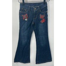 Vintage Girls Y2K Butterfly Flower Embellished Bootcut Flare Blue Jeans Size 6