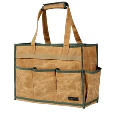 Heavy-Duty Waxed Canvas Tool Tote Bag – Large Capacity Tool Organizer with 14...