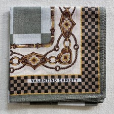 VTG Handkerchief Check Border Ornate Rope Green Olive Cotton Pocket Square 16" A
