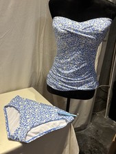 Draper James Tankini Swimsuit, Blue/White Floral, Halter Strap, 2 Pc., Sz L, NWT