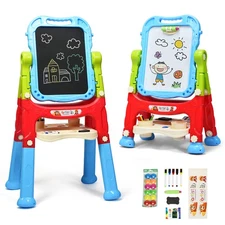 Height Adjustable Kids Art Easel Magnetic Double Sided Board w/ Accessories Blue
