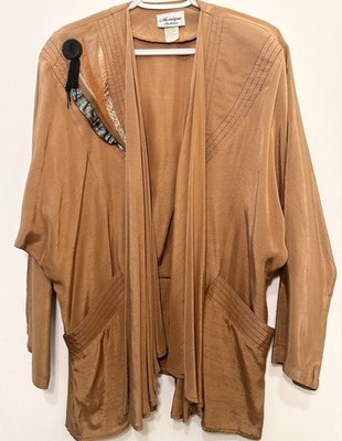 Vintage Monique Fashions Rayon Jacket | Made USA | Leather Trim | 80s Artwear