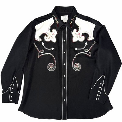 Vtg 60s H Bar C California Ranchwear Embroidered Pearl Snap Western Shirt 2X-3XL
