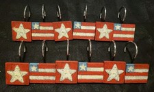 American Flag Patriotic Shower Curtain Hooks Bathroom USA Set Of 12