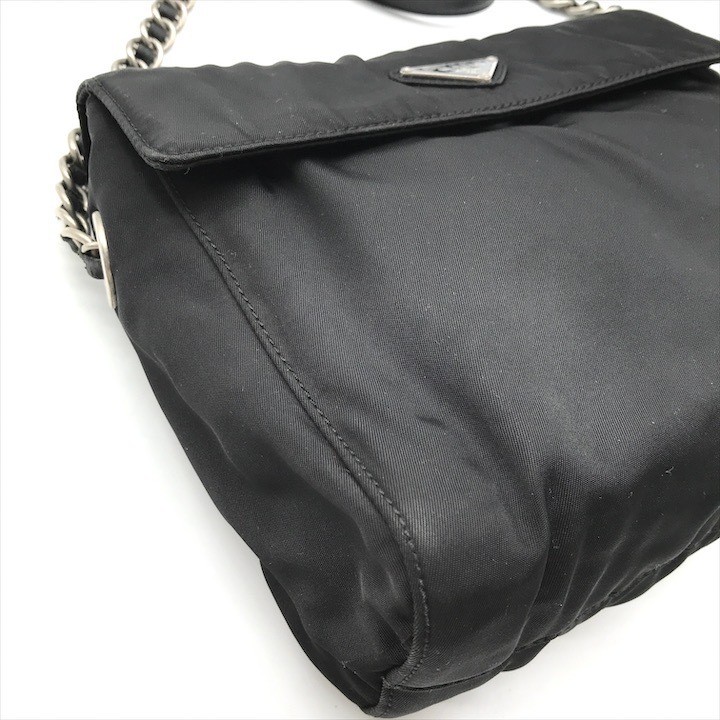 Good Condition PRADA Nylon Tessuto Triangle Logo Plate Chain Shoulder Bag Black thumbnail 5