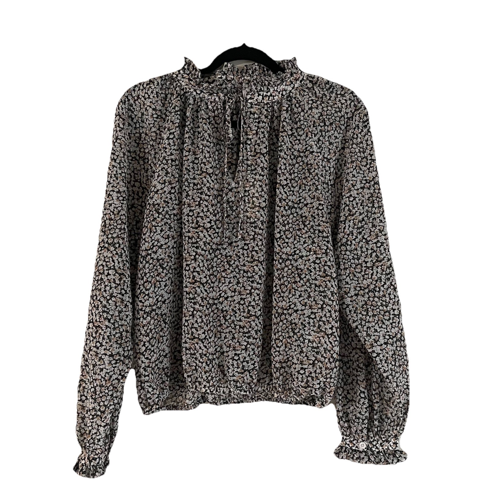 Elan Brown Floral Poets Blouse Small Long Sleeve Chiffon Sheer Romantic NWT