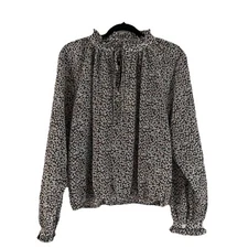 Elan Brown Floral Poets Blouse Small Long Sleeve Chiffon Sheer Romantic NWT