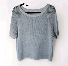 SANDRO Women's Jumper Size 1 S Blue Open Knit Short Sleeved Top Pullover