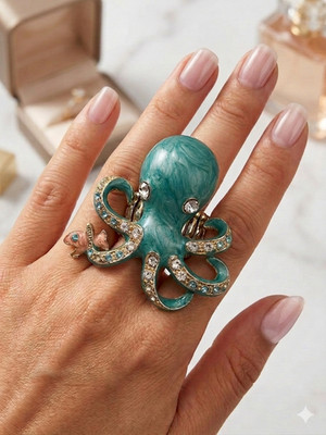 Inka's Aqua Blue Octopus & Fish cocktail ring