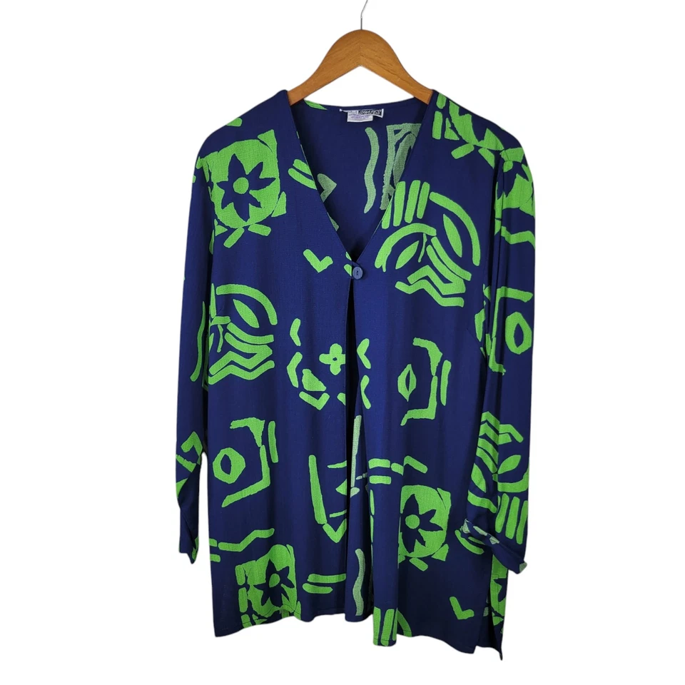 Chaqueta Topper Vintage Talla Grande Encubrimiento Floral Tropical Azul Verde Ligera Foto 2 de 4