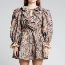 Ulla Johnson Women's Caris Carmine Batik Floral Puff Sleeve Mini Dress Small/Med