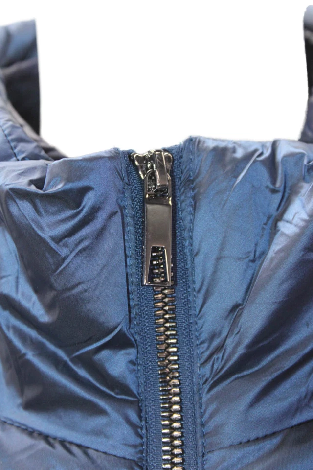 Renuar Womens Textured Sleeveless Full Zip Collar Long Puffer Jacket Blue Size M - Image 4 of 4