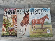 Walter T. Foster Lot 3 Vintage Draw Horses Textures Of Animals Oils and Pastel