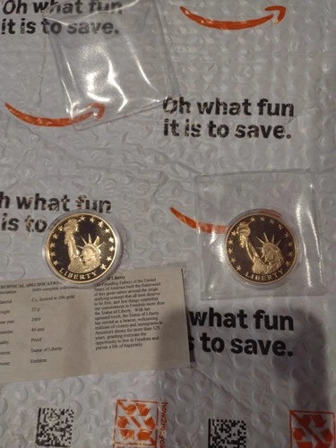 2x SYMBOLS OF FREEDOM ARCHIVAL COLLECTION STATUE OF LIBERTY COIN 24k Gold Plated