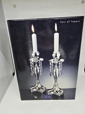 Royal Limited Pair Of Teardrop Tapers Silverplated & Crystal Accents 10-3/4" 