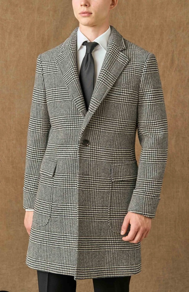 Abrigo Spier Mackay Negro Blanco Gris Cuadros Lana 38 Foto 2 de 3