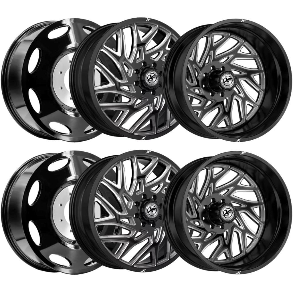 (Set-6) XF Off-Road XF-229 Dually 20x8.25 8x210 110mm Black Milled wheels 20