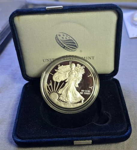 2018-WAmerican Eagle Silver Proof Dollar 1 oz. Bullion Coin with Box & COA