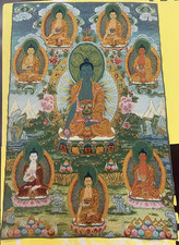 Retro Tibet Nepal Silk Embroidery Seven Star Buddha Buddhism Thangka 23.4*35.2"
