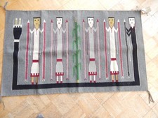 VINTAGE NAVAJO PICTORIAL YEI RUG WEAVING - NICE COLORS + CORN + RAINBOW GIRL DES
