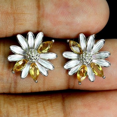 Gemsporium 925 Sterling Silber Ohrringe Marquise Citrin & Aquamarin