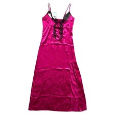 Sener Lingerie Pink Satin Black Lace Side Slit Nightgown NWT Size Medium