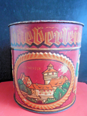 Vintage Empty Gingerbread Tin, Haeberlein/Butcher, Nuremberg H - 11.5; D 11.5