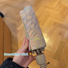 NWT Coach Uv Protection Mini Umbrella In Rainbow Signature Print CDF40 Silver