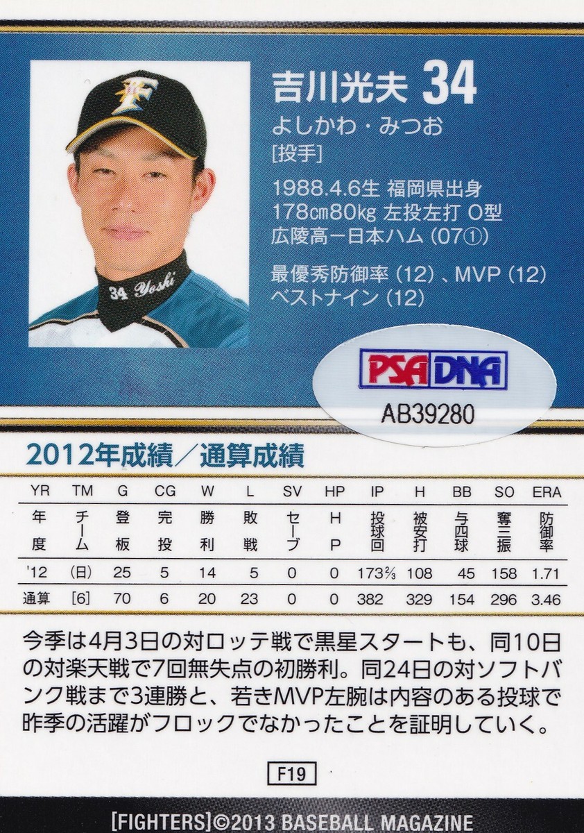 MITSUO YOSHIKAWA SIGNED AUTO'D 2013 BBM CARD #19 PSA/DNA COA