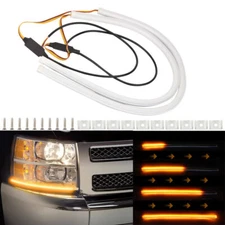 1 Pair LED Switchback DRL Tube Car Light Strip Amber Sequential Flow Turn Signal