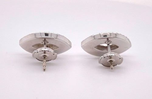 14K White Gold Marquise Diamond & Blue Enamel Evil Eye Stud Earrings 1.17 ct - Picture 3 of 7