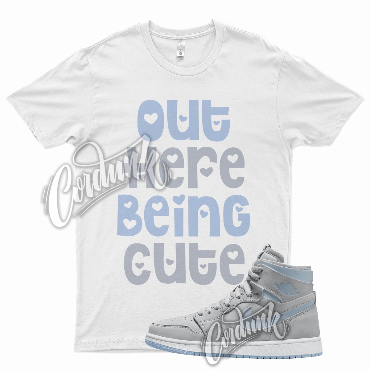 White CUTE Shirt for J1 1 Zoom Cool Grey Light Blue Aluminum Hyper Royal