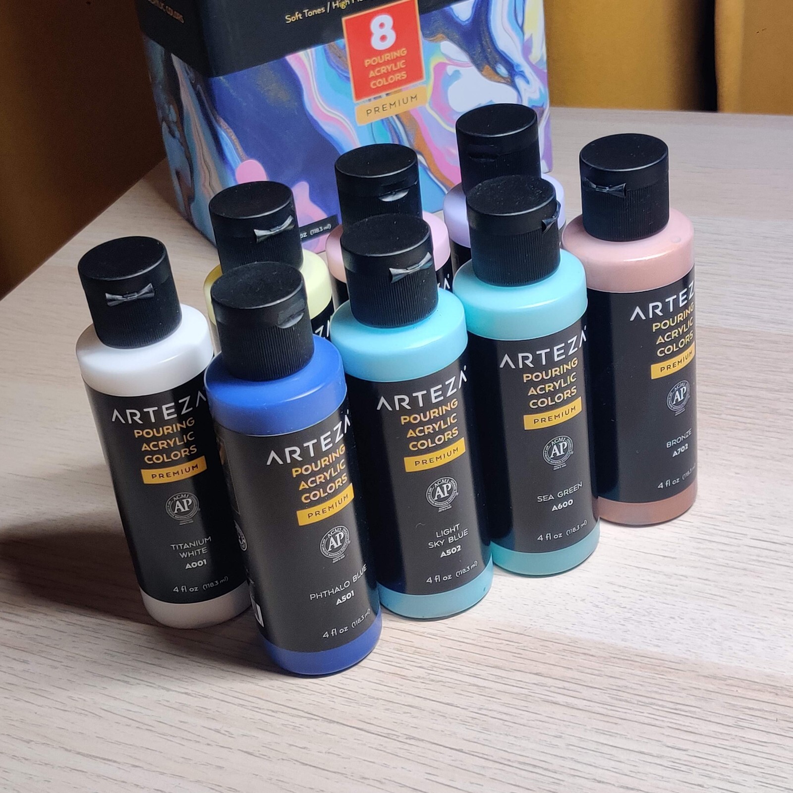 ARTEZA Acrylic Pouring Paint Set, 8 Soft Tone Colours, 4 oz Bottles