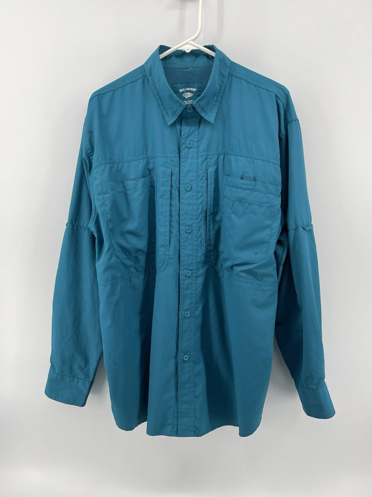 Reel Legends Vented Fishing Shirt Mens Size Large Long Sleeve Teal Turquoise