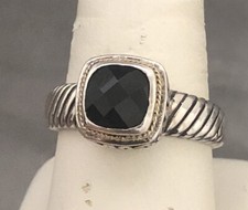 Beautiful Ladies Sterling Silver 18k Gold Trim Faceted Black Onyx Ring Size 10