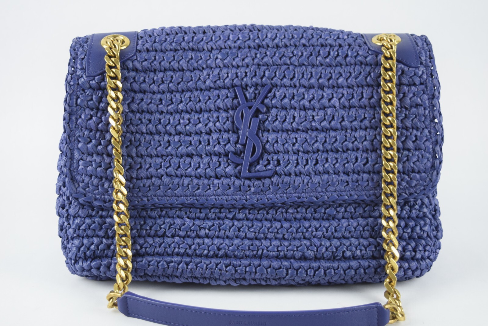 Nuovo con etichetta! Borsa YSL Saint Laurent media Niki rafia catena zaffiro pelle $3100 LOGO