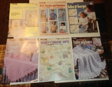 VINTAGE LOT 6 LEISURE ARTS LEAFLETS BABY AFGHANS BIBS KIDS CROCHET CROSS STITCH