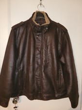 Calvin Klein Full Zip Bomber Jacket Men Large Dark Brown Faux Leather Size XXL
