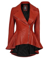 Women’s Red Moto Peplum Leather Jacket , Biker Motor Style Jacket
