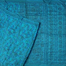 Namaste Vintage Blue Sarees 100% Pure Silk Printed Indian Sari 5YD Craft Fabric