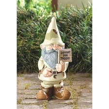 Cheer And Whimsy Brown Polyresin Support Our Troops Gnome Garden Statue