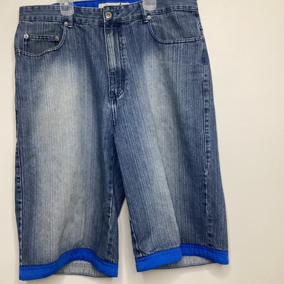 God Body Vintage Denim Shorts Y2K Hip Hop Blue Trim Mens 36 Retro 