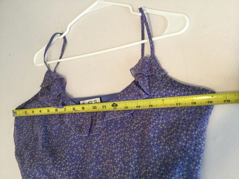 Vestido Mary Mcfadden Verano Sin Mangas Lunares Talla 14 Púrpura Volantes Asimétrico Hada Foto 4 de 4