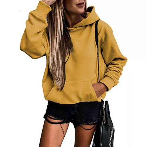 Ladies Loose Fit Long Sleeve Pullover Women Fall Warm With Pocket Hooded Tops - Picture 61 of 80