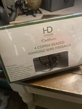 HD Design Outdoors 4 Battery Operated Copper Beaded Hanging Wire Fireballs NIB