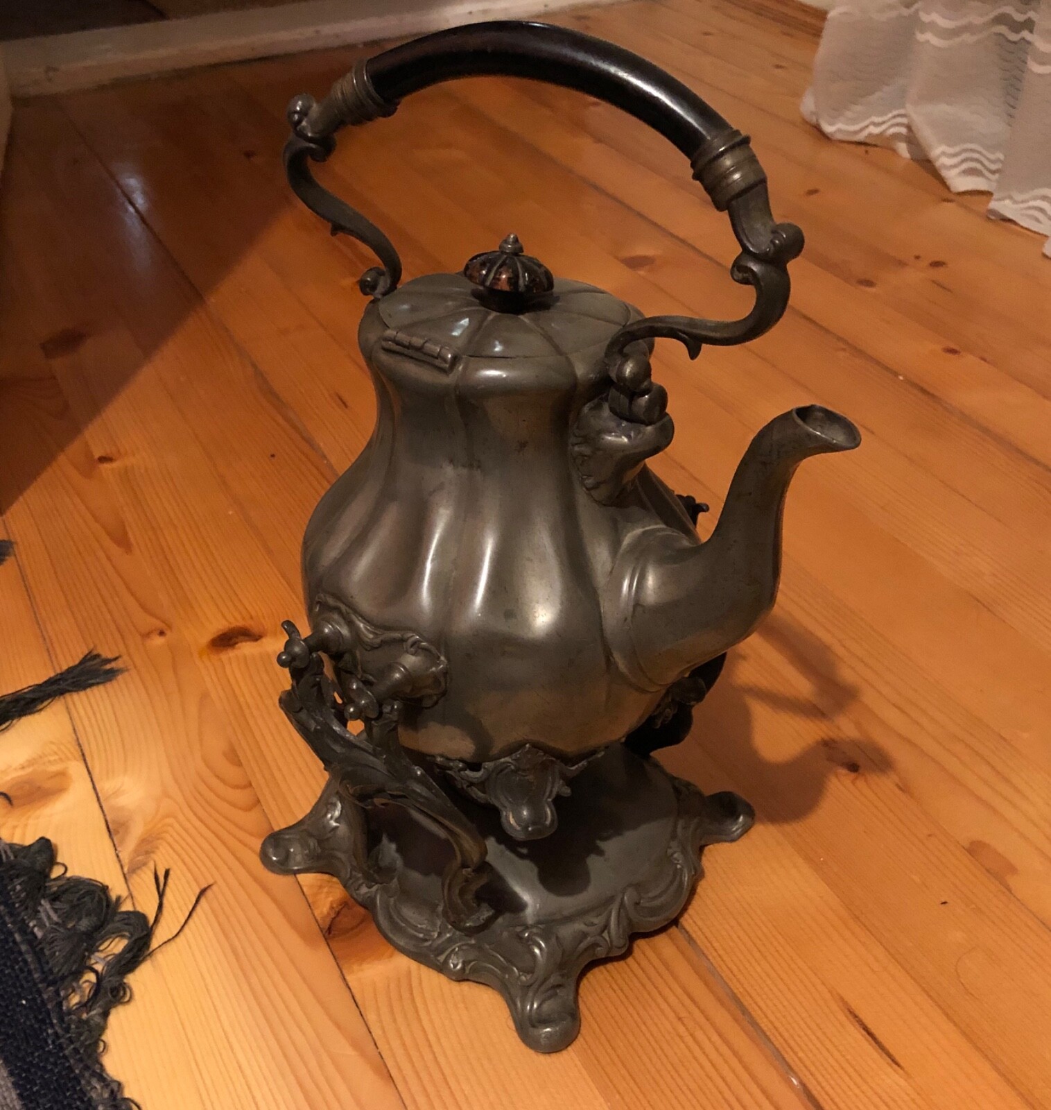 Vintage Britannia Metal Teapot Kettle on Stand with Burner Pewter