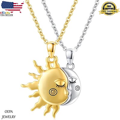 925 Sterling Silver Sun Moon Couple Necklace Sun and Moon Necklace Pendant  Gifts