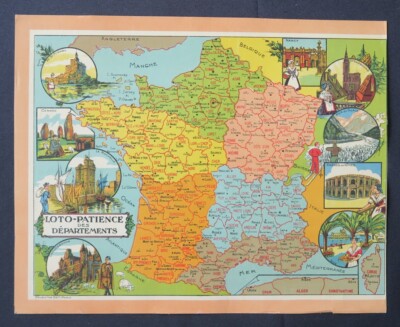 Chrom Poster LOTTO DES DEPARTEMENTS Deckel Box 38x30cm old game poster