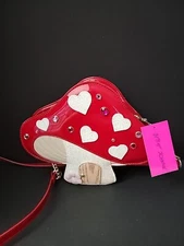BETSEY JOHNSON Mushroom and Hearts Kitsch Crossbody Bag NWT Red