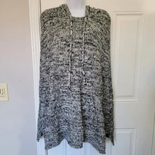 Express Marled Black White Oversized Hooded Sleeveless Poncho Shawl Pockets L